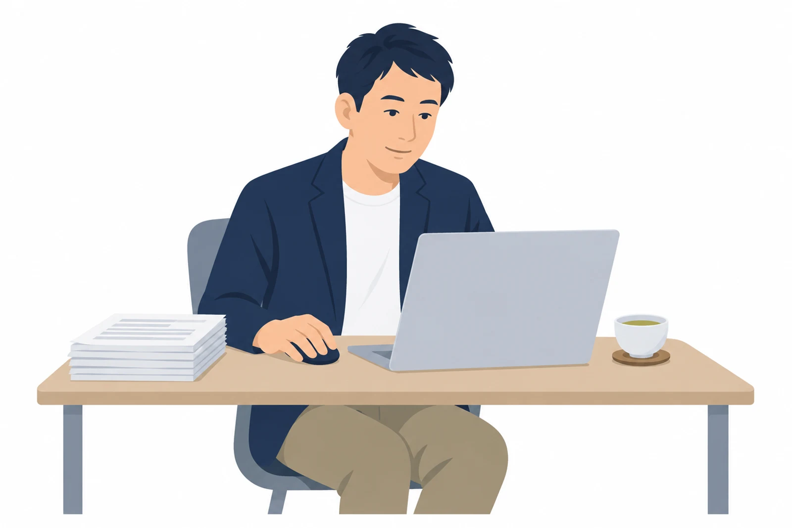 ChatGPTが作ったメールの下書きを業務に活用する前に、画面で読み直している事業者のイラスト