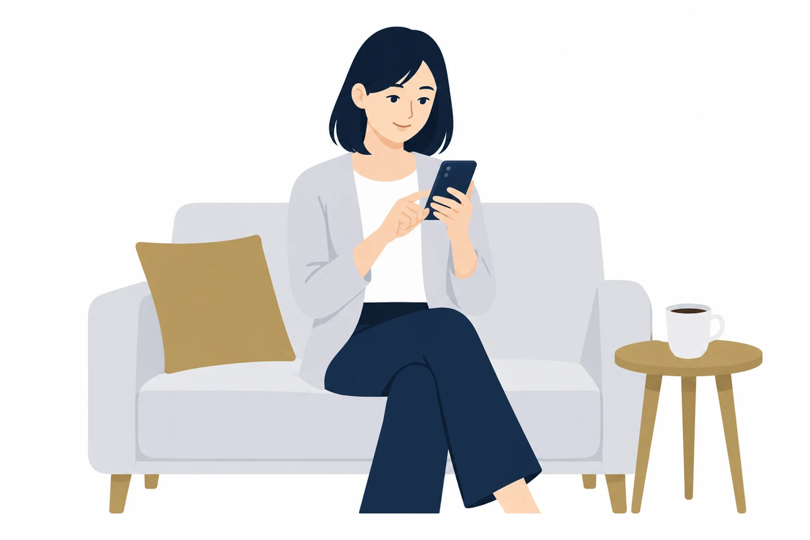 スマホで問い合わせフォームに入力する女性のイラスト