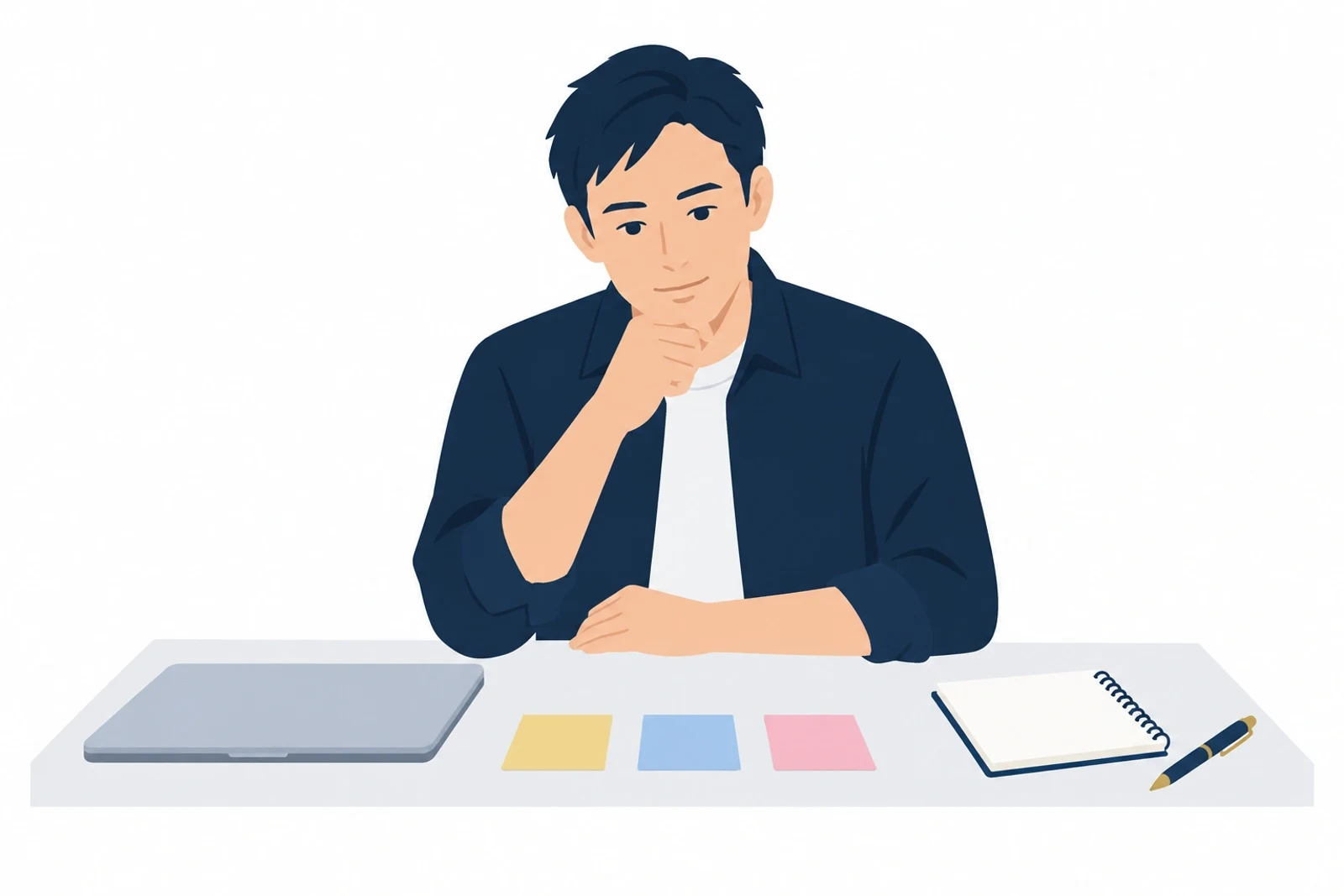 ホームページの作り方を3通りの中から選ぼうと、付箋を見比べて考える事業者のイラスト