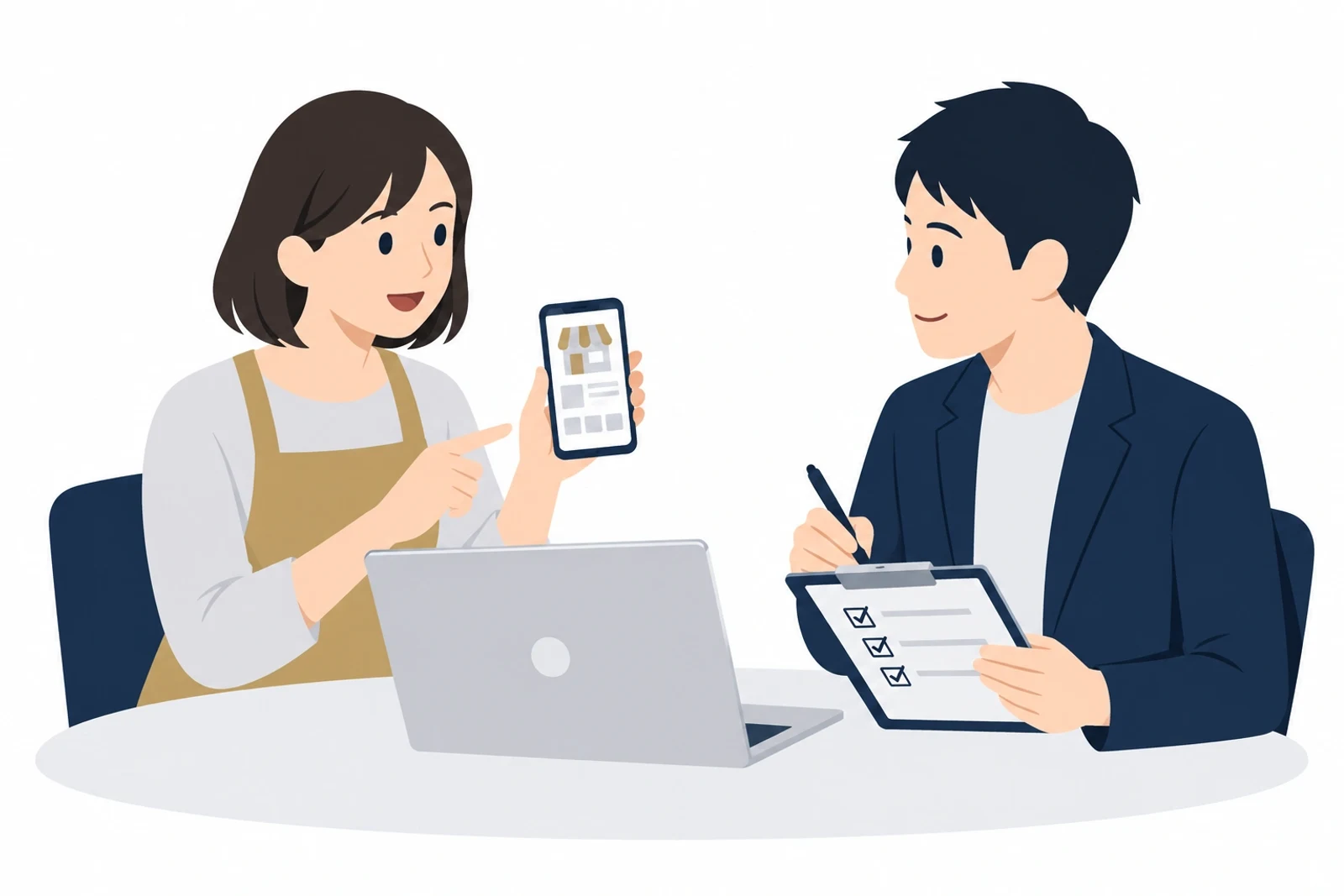 「保護されていない通信」を自分で直せないとき、保守の依頼先に状況を伝えて相談するイラスト