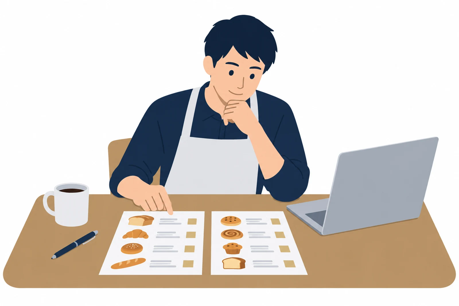 WordPressの月額費用の中心になるサーバー代を、2つの料金表を見比べて確かめる男性のイラスト